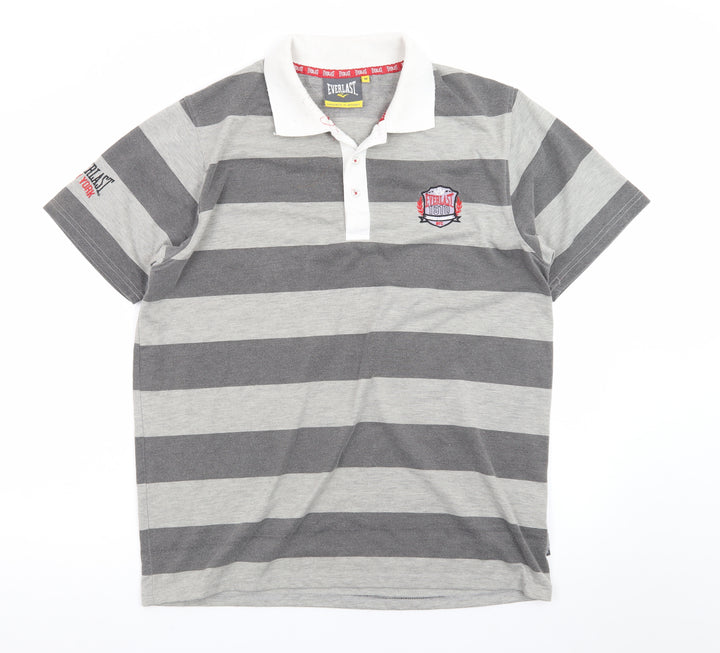 Everlast Men's Grey Striped Polo Shirt Size M Collared Sports Casual