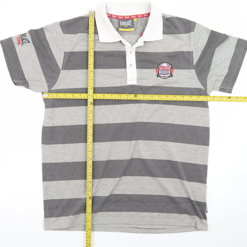 Everlast Men's Grey Striped Polo Shirt Size M Collared Sports Casual