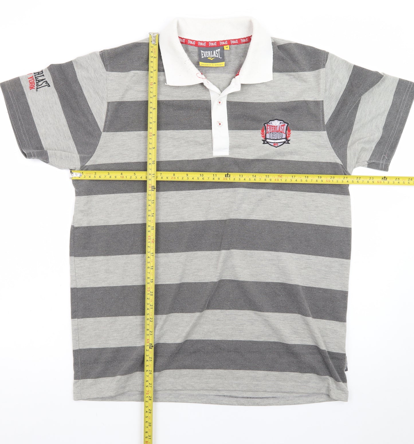 Everlast Men's Grey Striped Polo Shirt Size M Collared Sports Casual