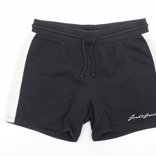 Jack & Jones Men's Black Sweat Shorts L Elastic Waist Casual
