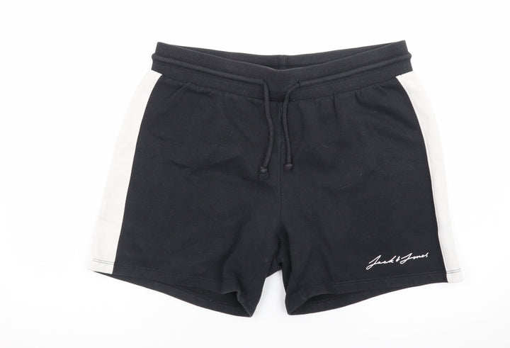 Jack & Jones Men's Black Sweat Shorts L Elastic Waist Casual