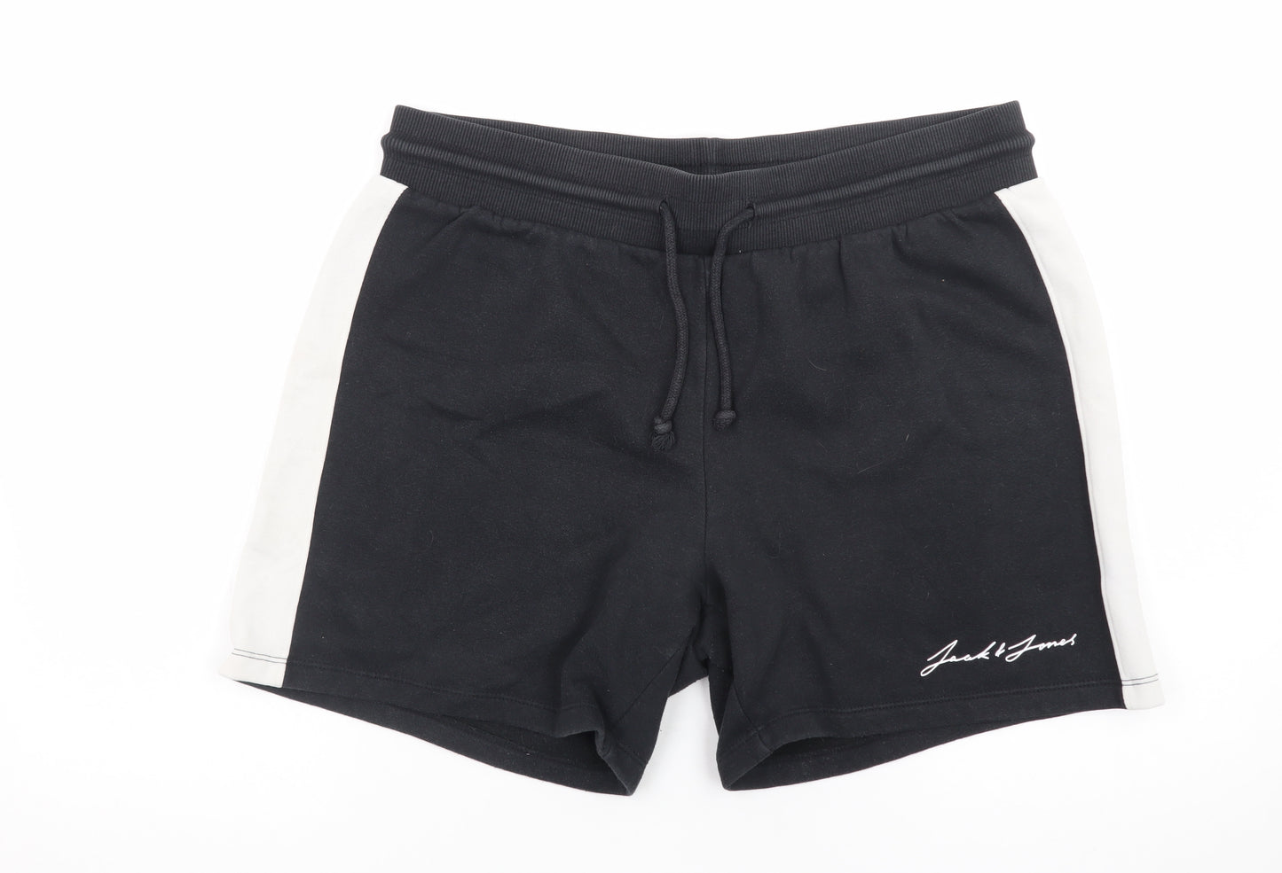 Jack & Jones Men's Black Sweat Shorts L Elastic Waist Casual