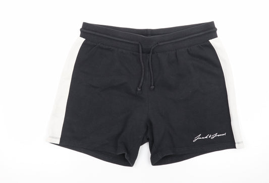 Jack & Jones Men's Black Sweat Shorts L Elastic Waist Casual