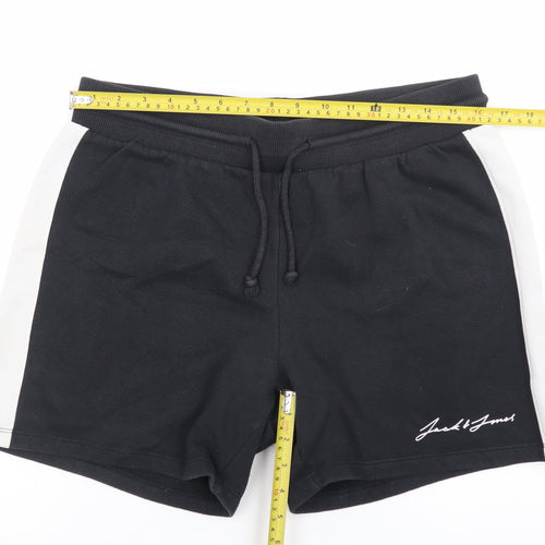 Jack & Jones Men's Black Sweat Shorts L Elastic Waist Casual