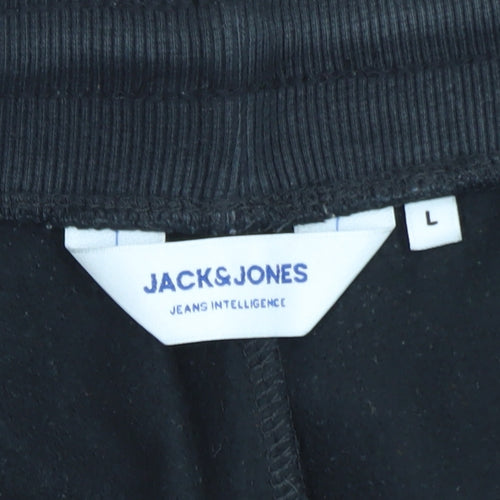 Jack & Jones Men's Black Sweat Shorts L Elastic Waist Casual