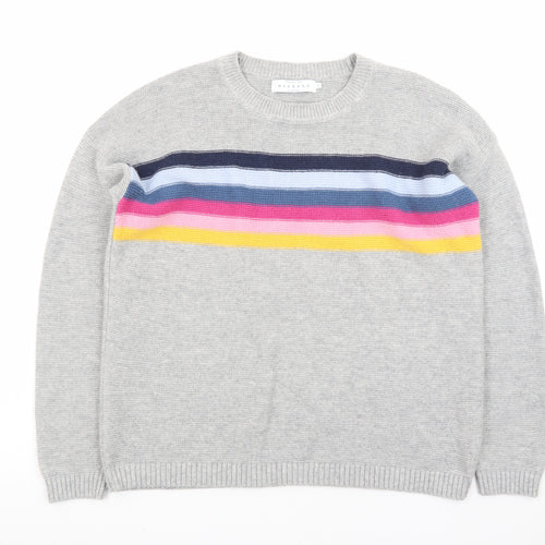 John Lewis Women Grey Striped Wool Cashmere Crew Neck Jumper Size 10