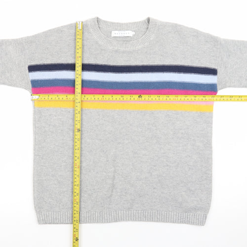 John Lewis Women Grey Striped Wool Cashmere Crew Neck Jumper Size 10