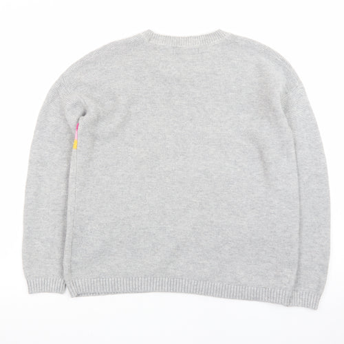John Lewis Women Grey Striped Wool Cashmere Crew Neck Jumper Size 10