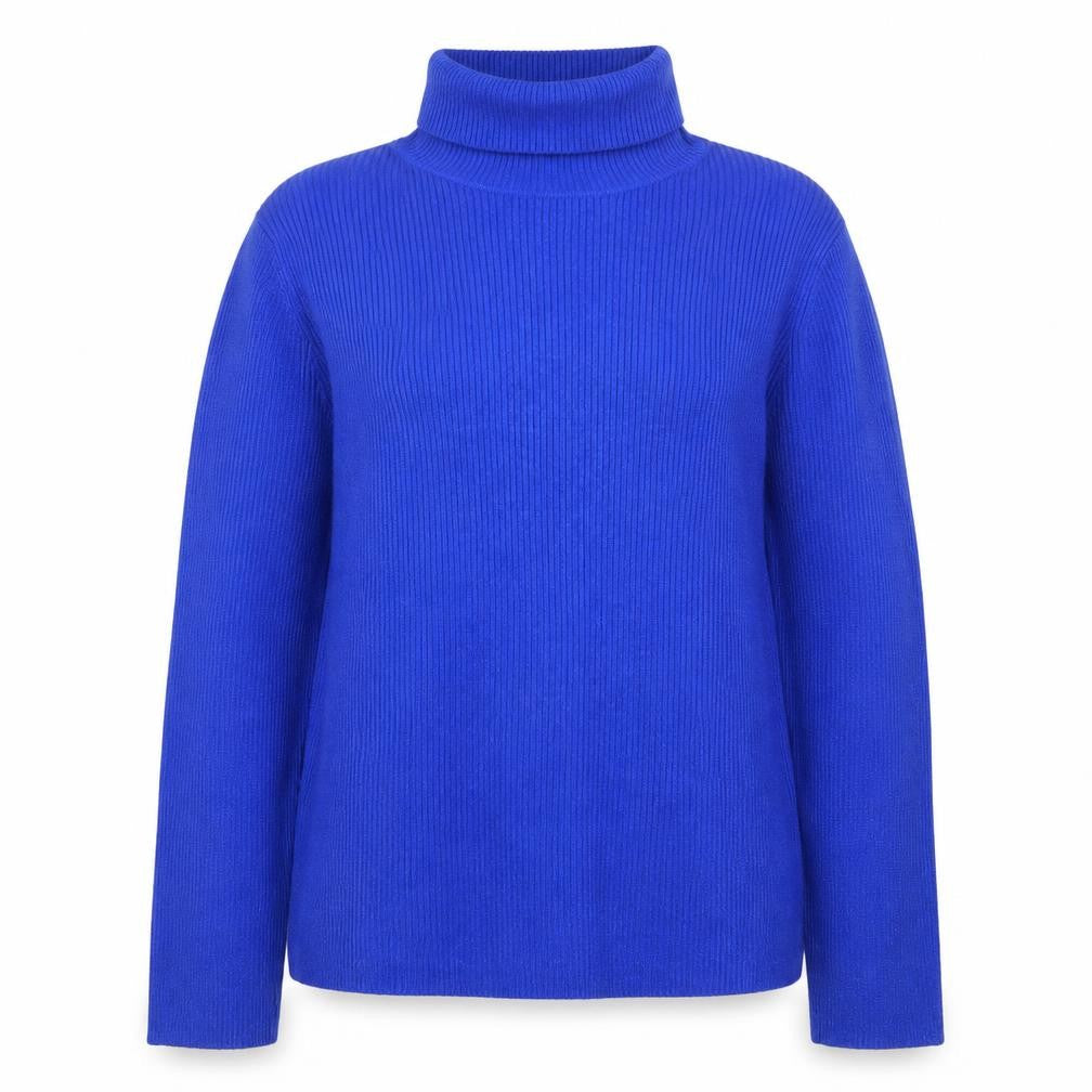 Front view of Togo women’s blue roll neck long sleeve jumper, size L