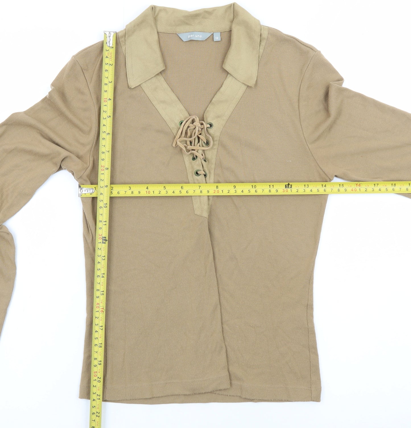 Marks and Spencer Per Una Women's Beige Lace Up Tunic Blouse Size 12