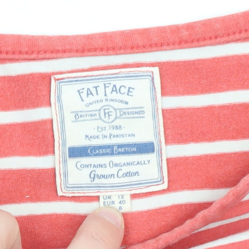 Fat Face Women Pink Striped Long Sleeve Cotton Breton T-Shirt UK 12