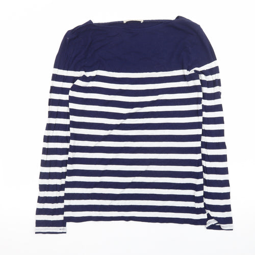 Oasis Women's Blue White Striped Boat Neck Long Sleeve Top M