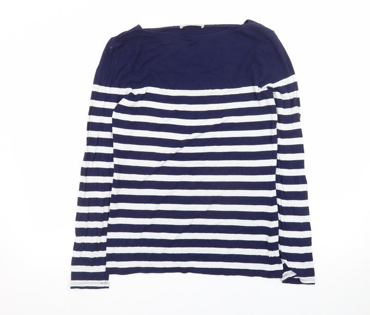 Oasis Women's Blue White Striped Boat Neck Long Sleeve Top M