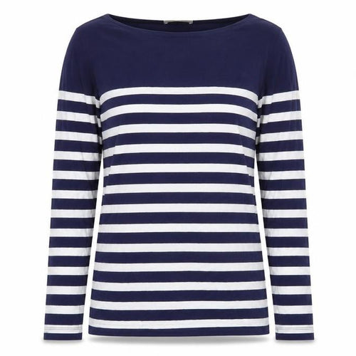 Oasis Women's Blue White Striped Boat Neck Long Sleeve Top M