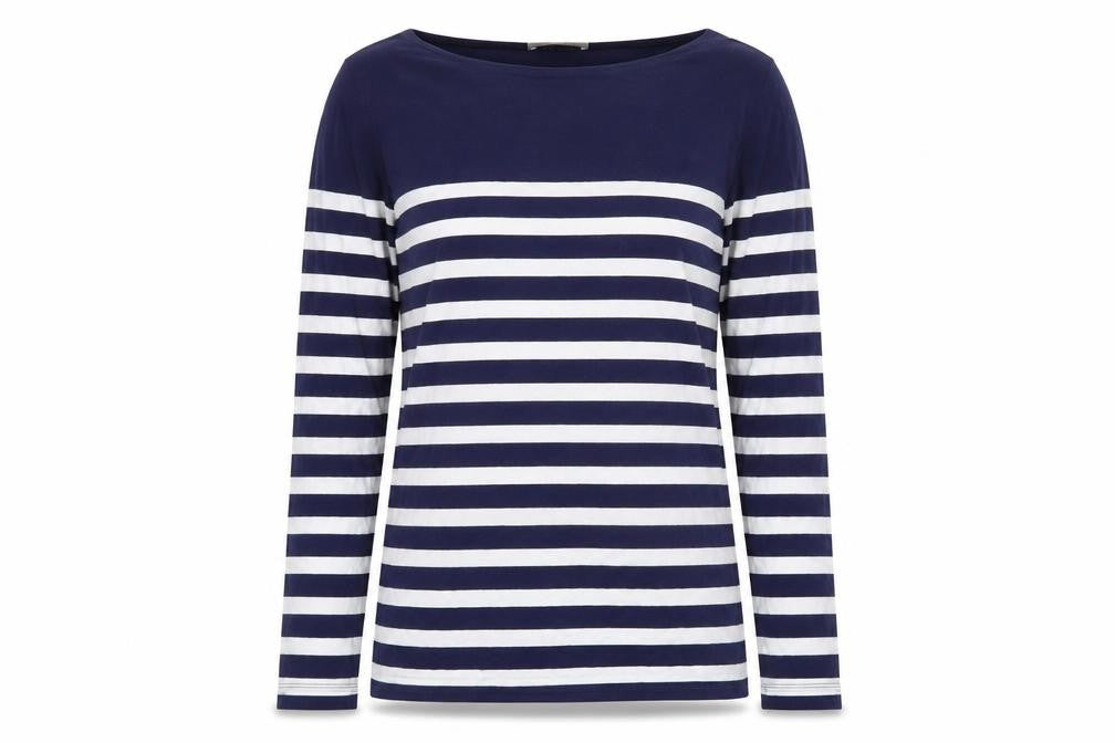 Oasis Women's Blue White Striped Boat Neck Long Sleeve Top M