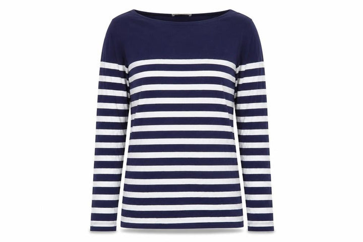 Oasis Women's Blue White Striped Boat Neck Long Sleeve Top M