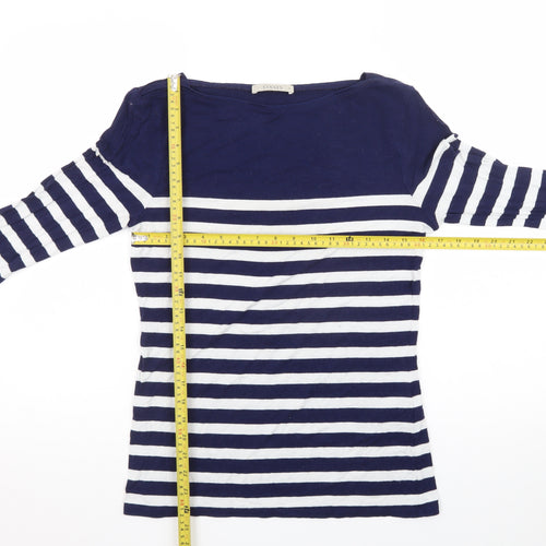 Oasis Women's Blue White Striped Boat Neck Long Sleeve Top M