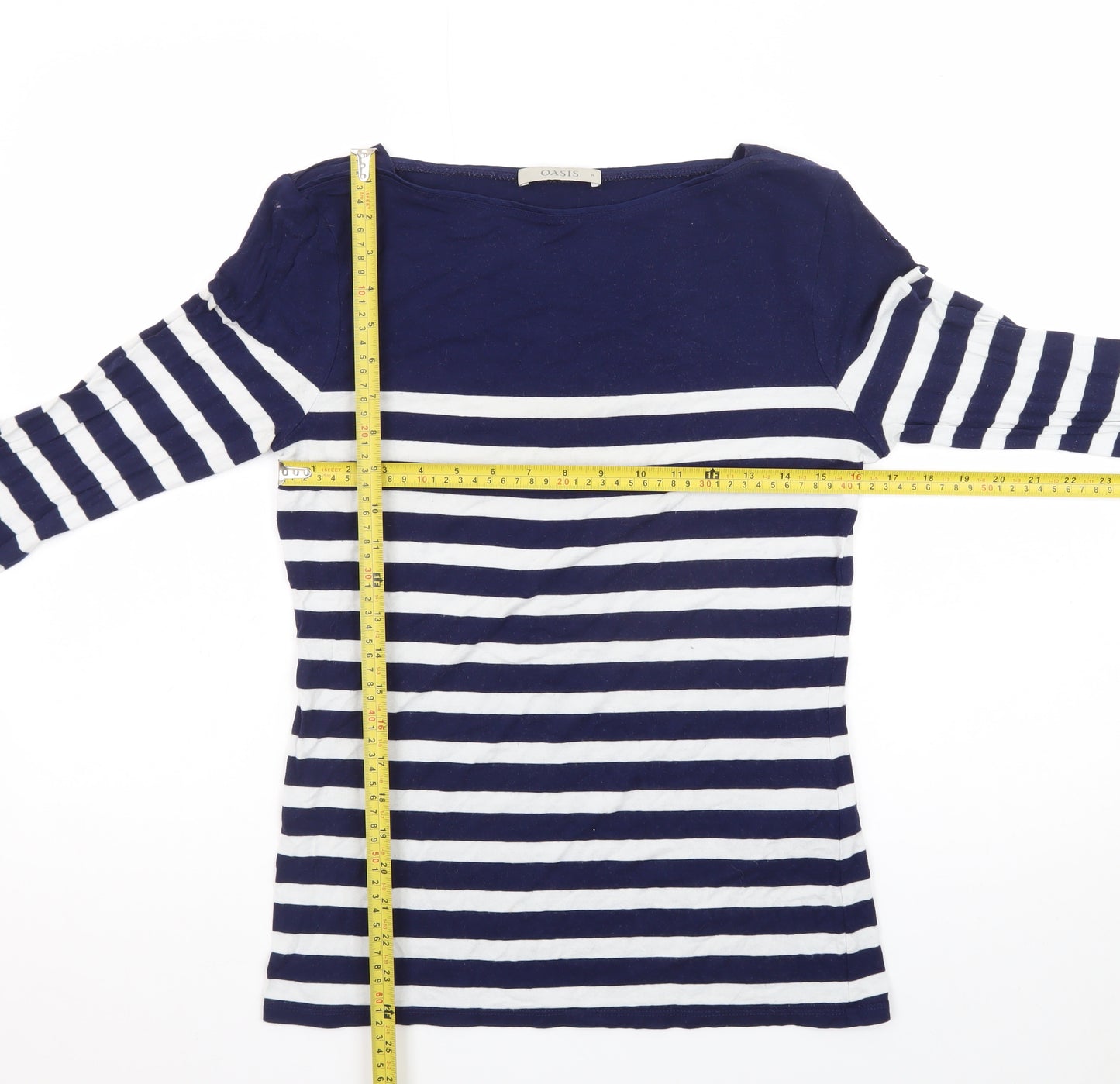 Oasis Women's Blue White Striped Boat Neck Long Sleeve Top M
