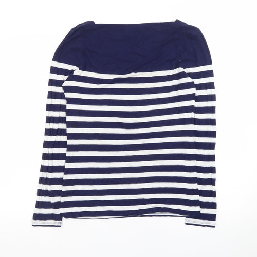 Oasis Women's Blue White Striped Boat Neck Long Sleeve Top M