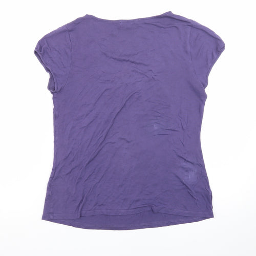 Boden Women's Purple Cotton Crochet Neck Short Sleeve Blouse Size 14
