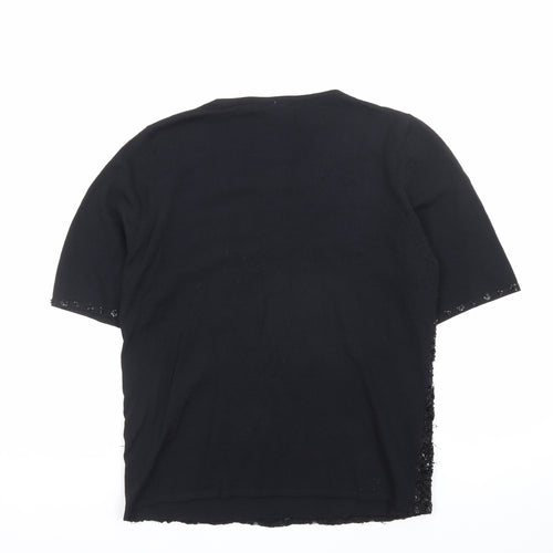 JH Event Women Black Beaded Short Sleeve Pullover Jumper Size 16