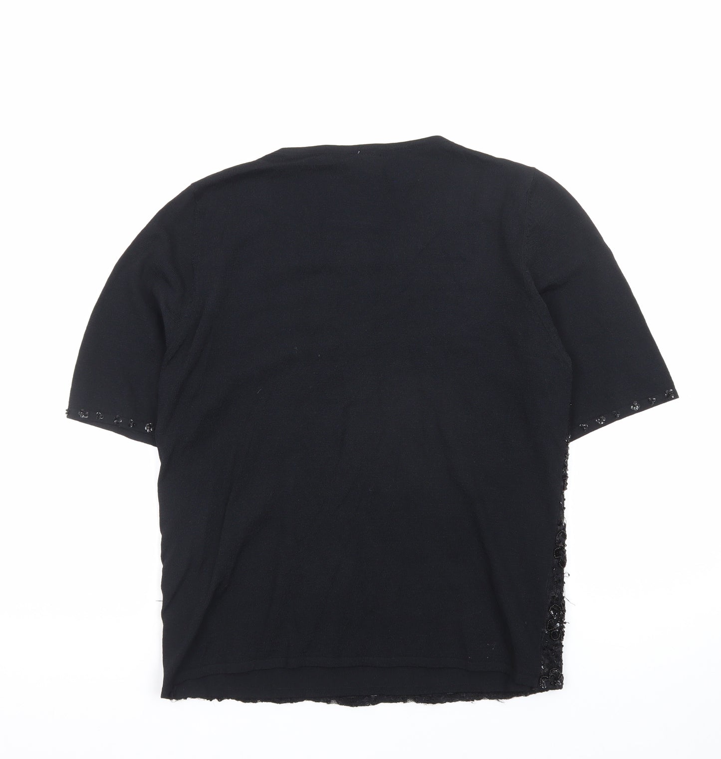 JH Event Women Black Beaded Short Sleeve Pullover Jumper Size 16