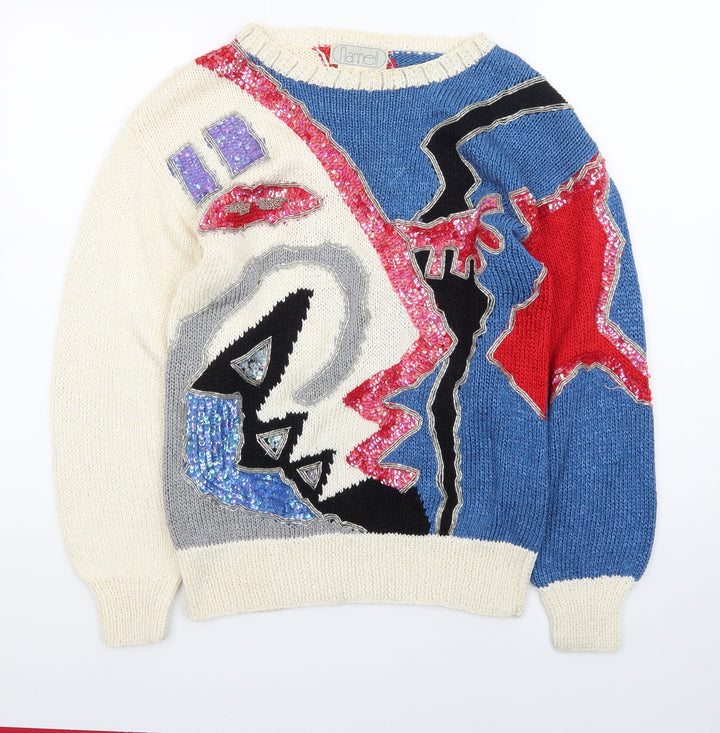 Nannell Women's Multicoloured 80s Sequin Knit Pullover Jumper M