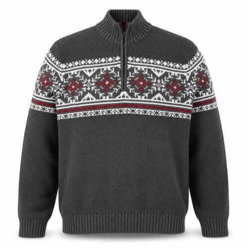 IZOD Men's Grey Fair Isle 1/4 Zip Cotton Jumper Size L