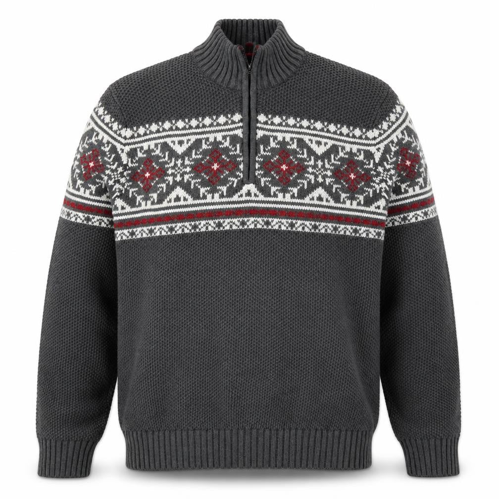 IZOD Men's Grey Fair Isle 1/4 Zip Cotton Jumper Size L