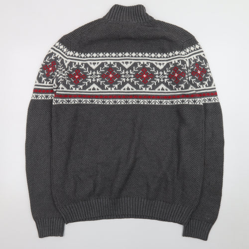 IZOD Men's Grey Fair Isle 1/4 Zip Cotton Jumper Size L