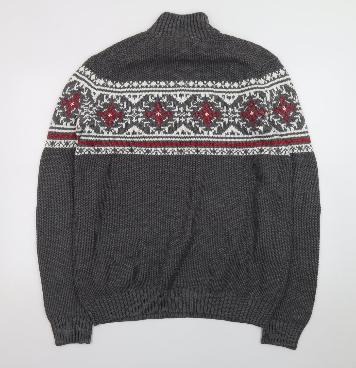 IZOD Men's Grey Fair Isle 1/4 Zip Cotton Jumper Size L