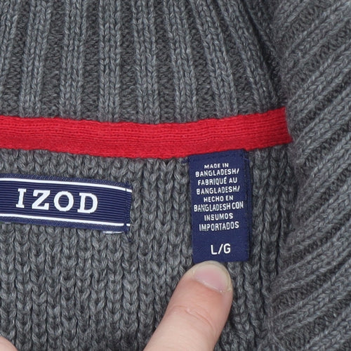 IZOD Men's Grey Fair Isle 1/4 Zip Cotton Jumper Size L