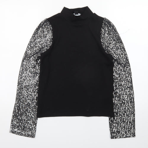 New Look Womens Black Sequin Sleeve High Neck Jumper Size 6