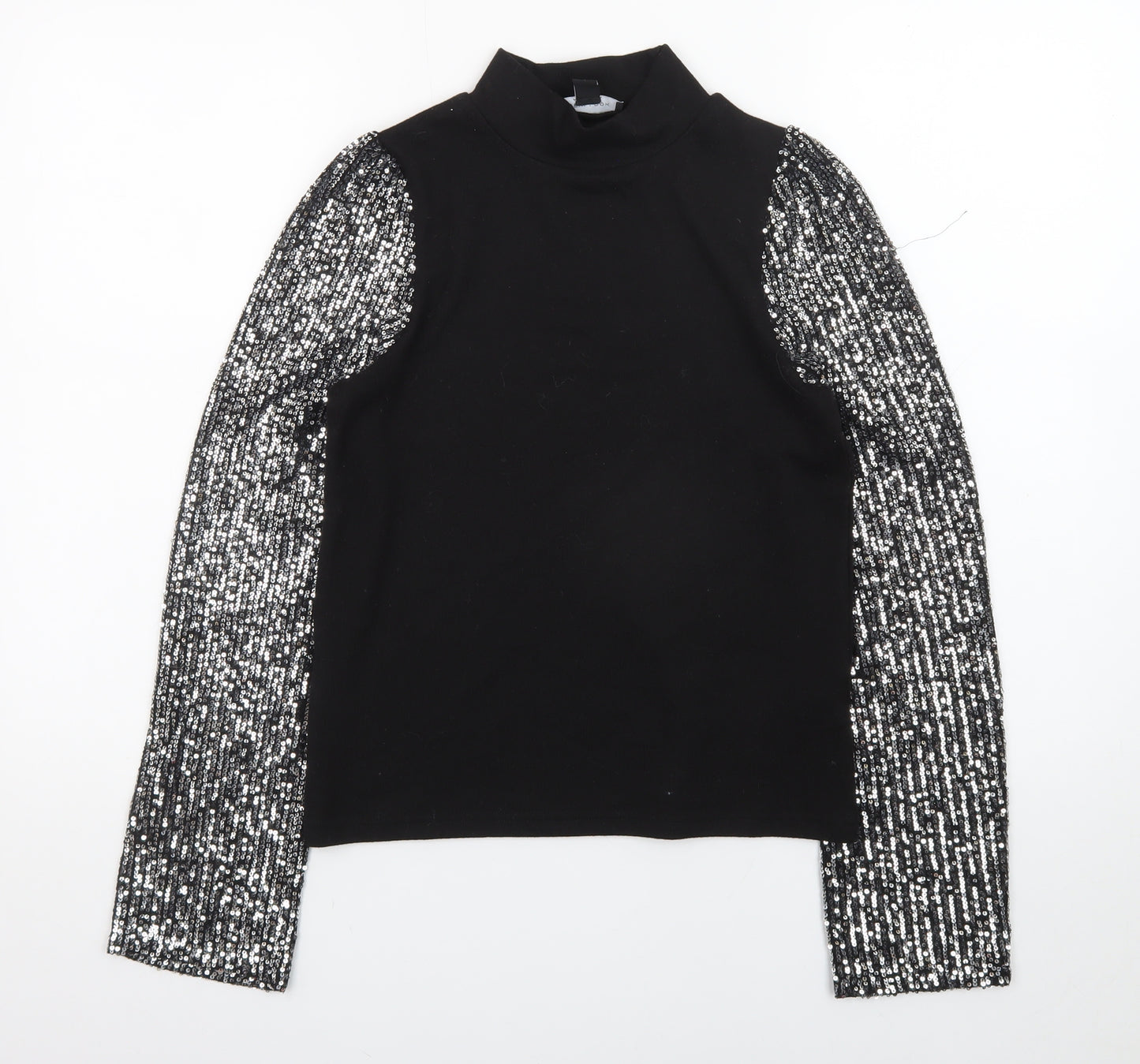 New Look Womens Black Sequin Sleeve High Neck Jumper Size 6