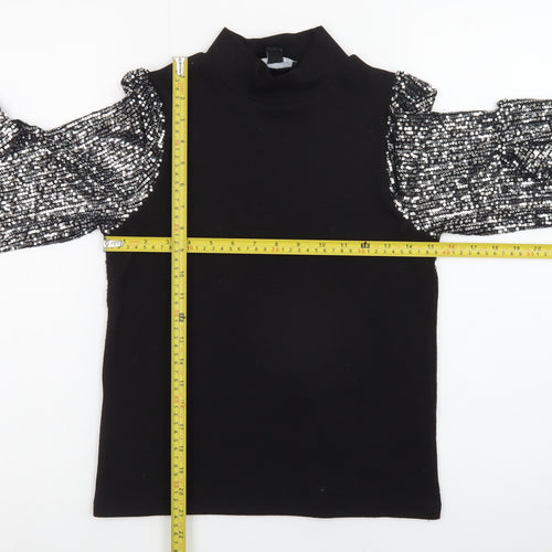 New Look Womens Black Sequin Sleeve High Neck Jumper Size 6