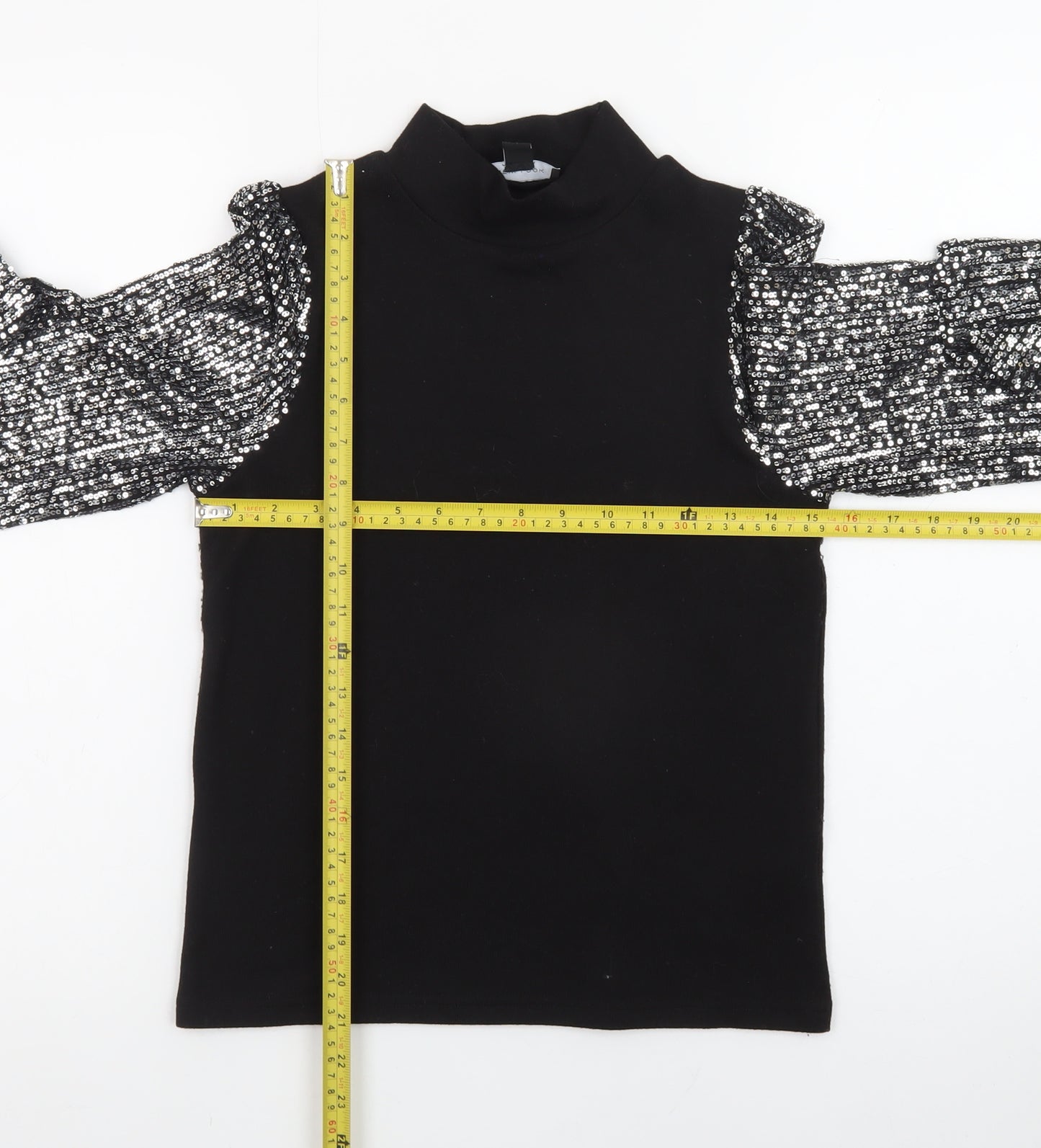 New Look Womens Black Sequin Sleeve High Neck Jumper Size 6