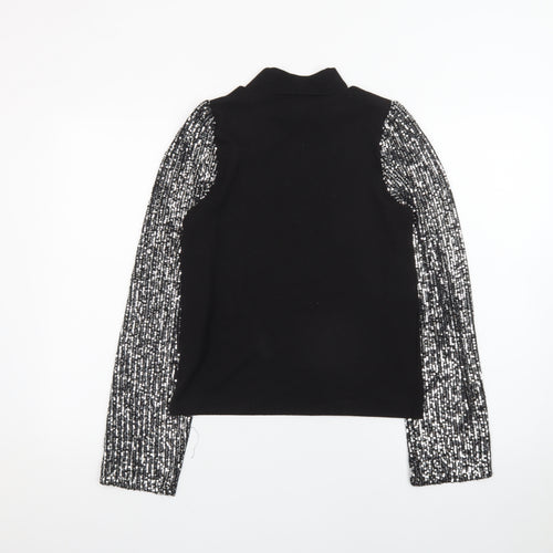 New Look Womens Black Sequin Sleeve High Neck Jumper Size 6