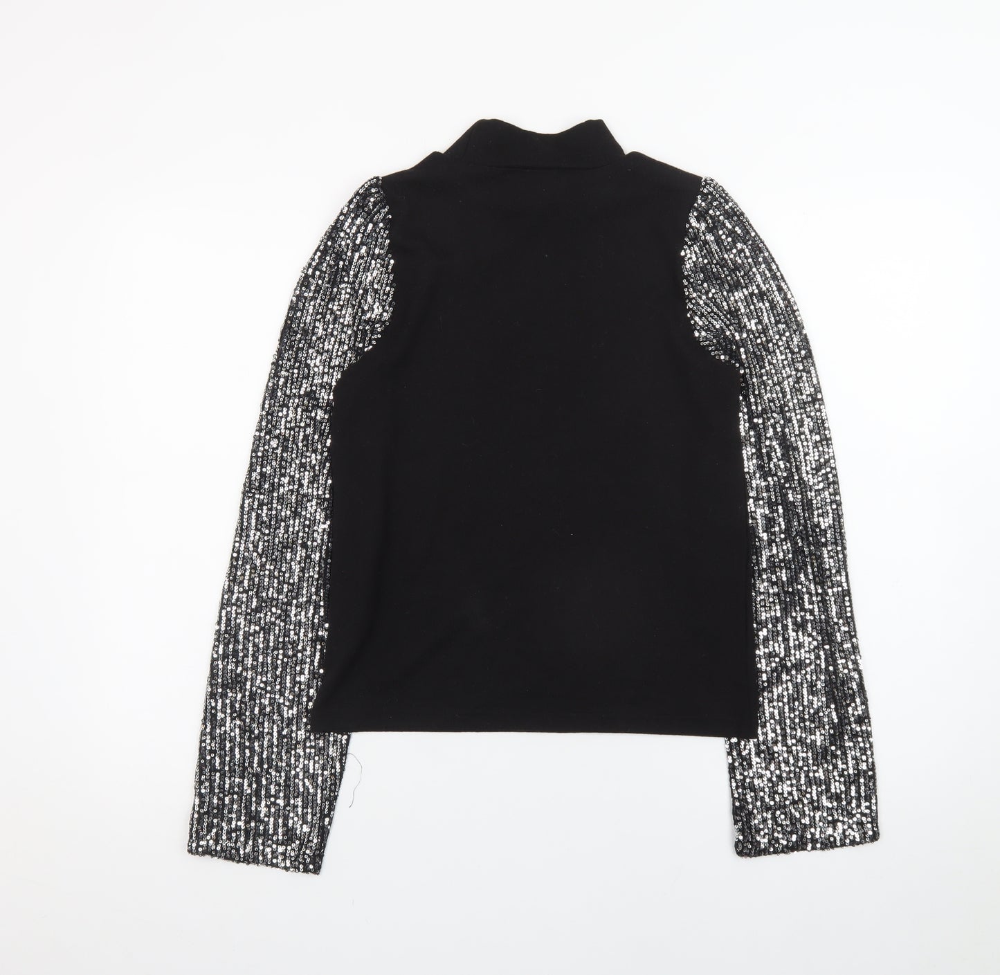 New Look Womens Black Sequin Sleeve High Neck Jumper Size 6