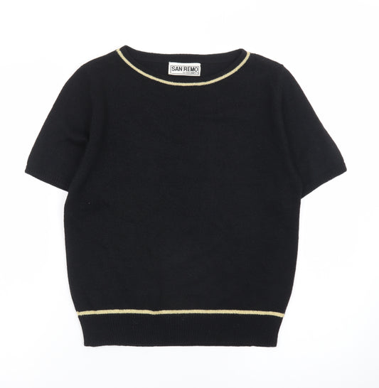 San Remo Women's Black Short Sleeve Pullover Jumper Size S Vintage Knit