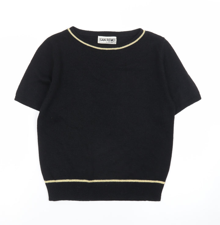 San Remo Women's Black Short Sleeve Pullover Jumper Size S Vintage Knit