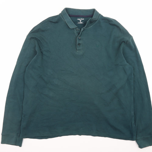 James Pringle Men's Green Long Sleeve Cotton Polo Shirt XL