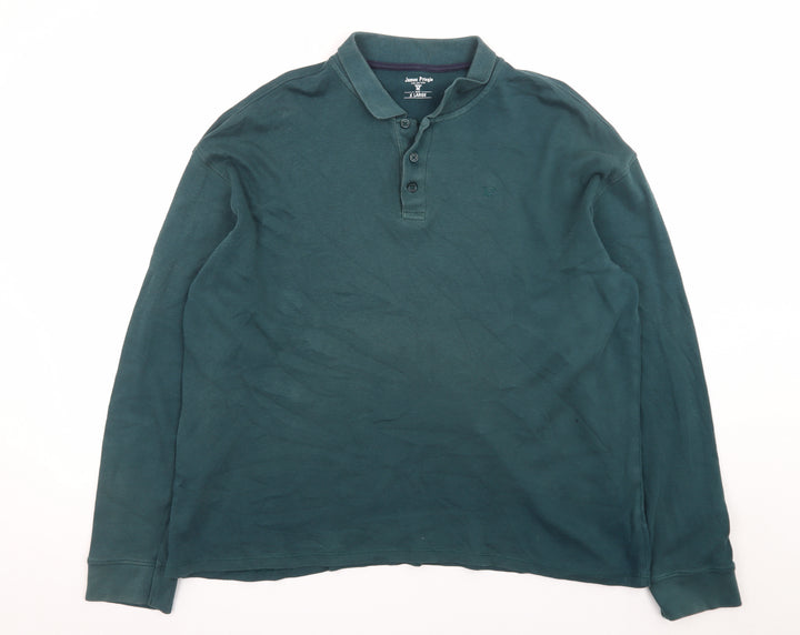 James Pringle Men's Green Long Sleeve Cotton Polo Shirt XL