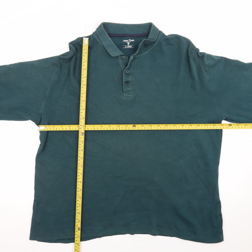 James Pringle Men's Green Long Sleeve Cotton Polo Shirt XL