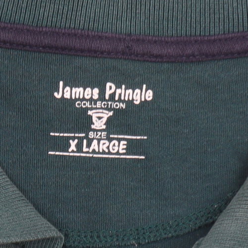 James Pringle Men's Green Long Sleeve Cotton Polo Shirt XL