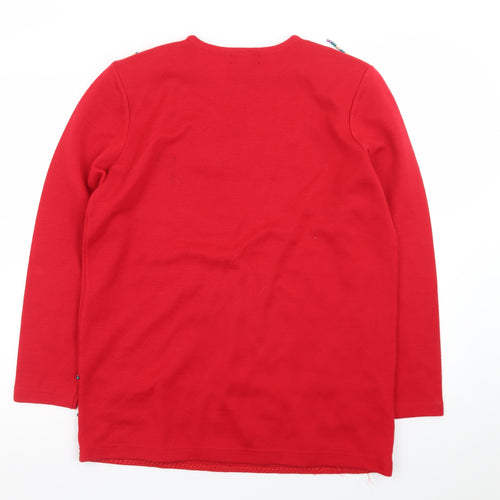 DL McKelvey Womens Red Beaded Wool Acrylic Boho Pullover Jumper M