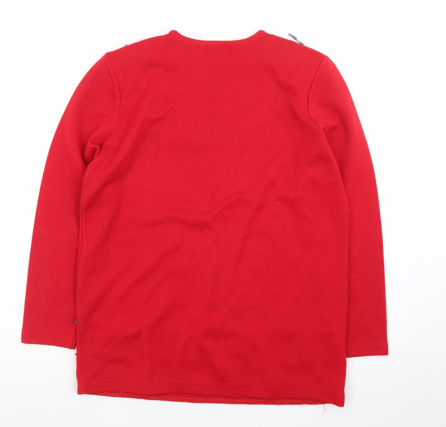 DL McKelvey Womens Red Beaded Wool Acrylic Boho Pullover Jumper M