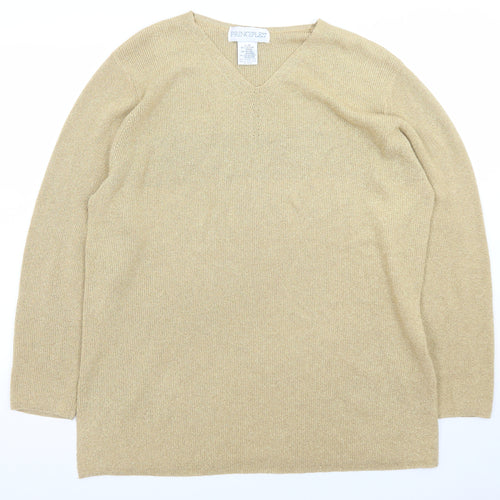 Principles Women Beige V-Neck Long Sleeve Pullover Jumper L