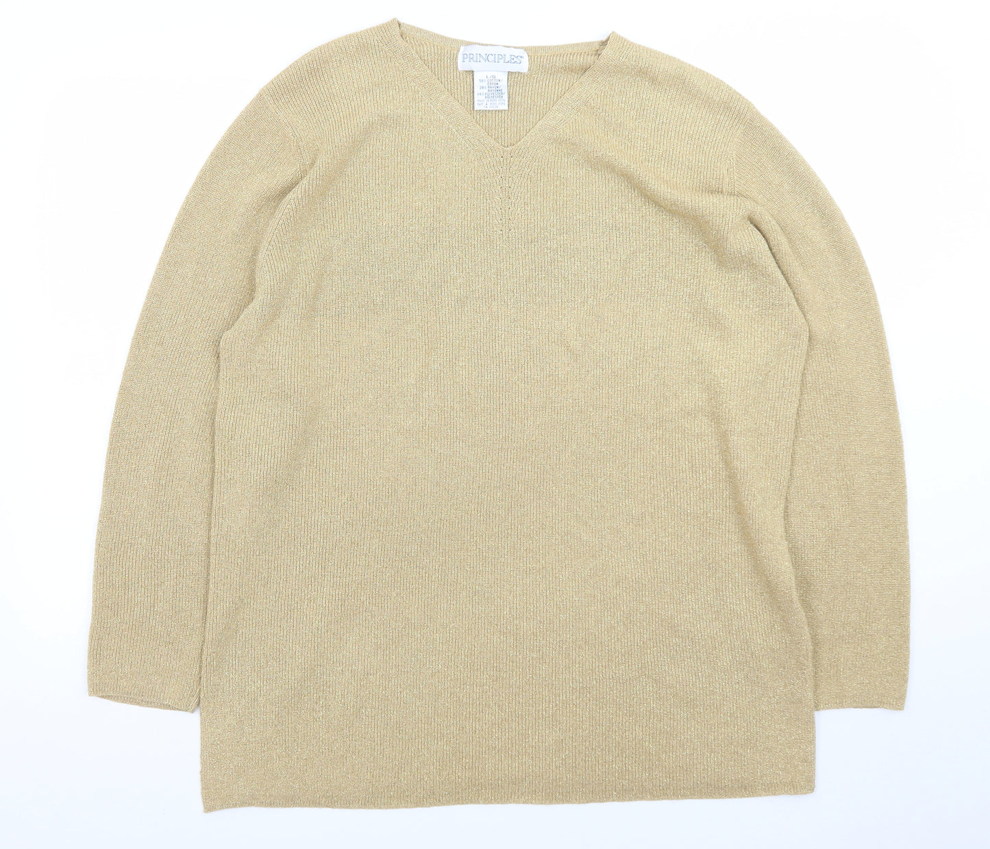 Principles Women Beige V-Neck Long Sleeve Pullover Jumper L