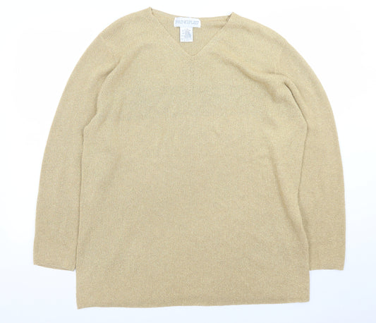 Principles Women Beige V-Neck Long Sleeve Pullover Jumper L