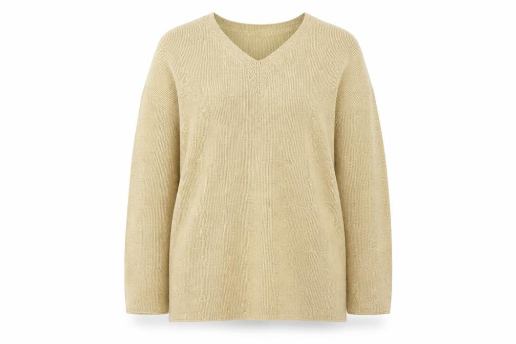 Front view of Principles Women Beige V-Neck Long Sleeve jumper L